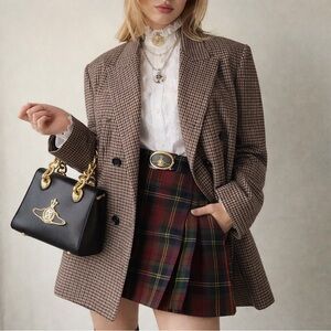ZARA Brown Checkered Double-Breasted Oversized Blazer Jacket | Bloggers Fav